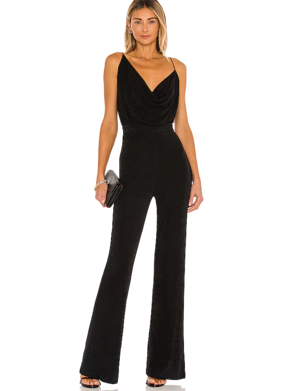 Misha Collection Black Draped Cowl Neck Spaghetti Strap Jumpsuit